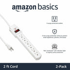 Amazon Basics Surge Protector Power Strip, 6-Outlet with 200J Protection, 2ft