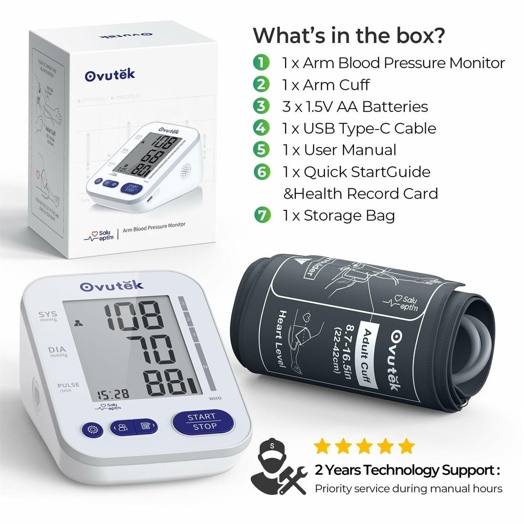 Ovutek Blood Pressure Monitors for Home Use, Large BP Cuff with 240 Memories for
