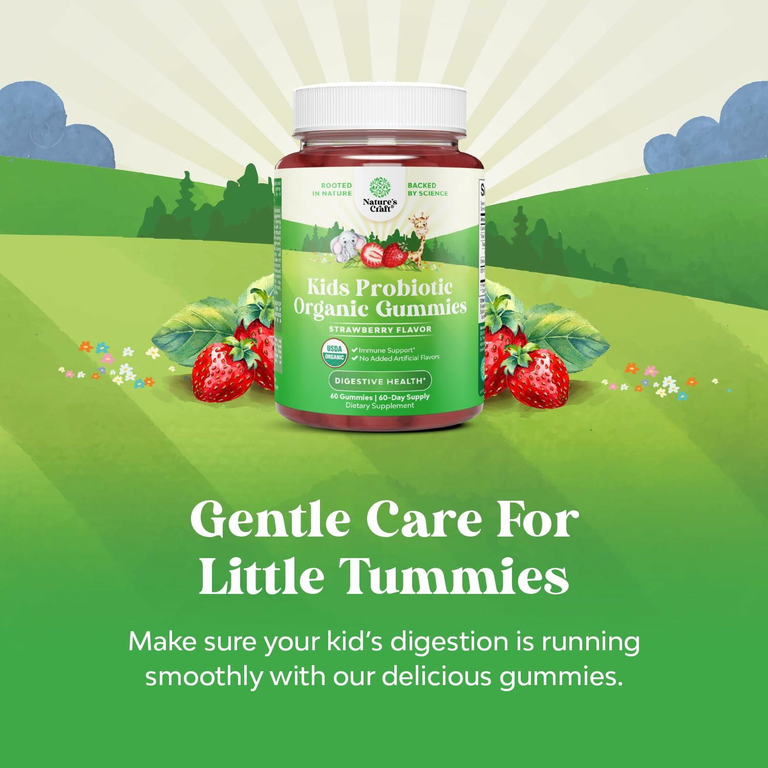 60 Count USDA Organic Kids Probiotic Gummies - Gut Bacteria Probiotics for