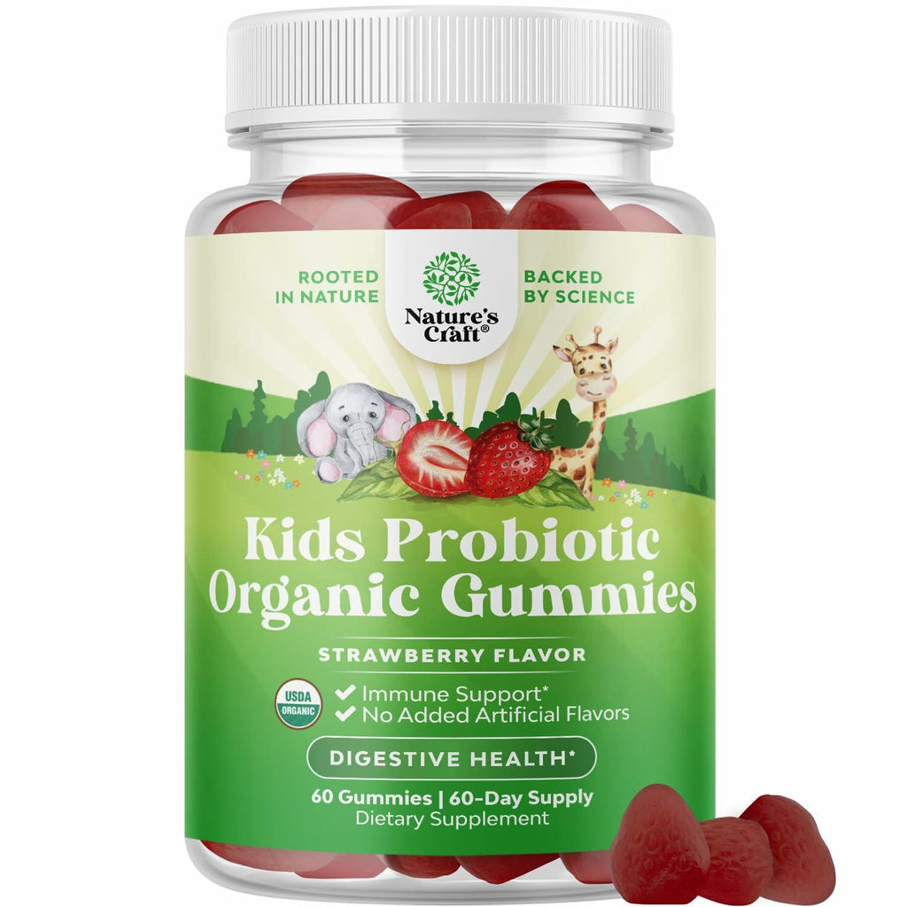 60 Count USDA Organic Kids Probiotic Gummies - Gut Bacteria Probiotics for
