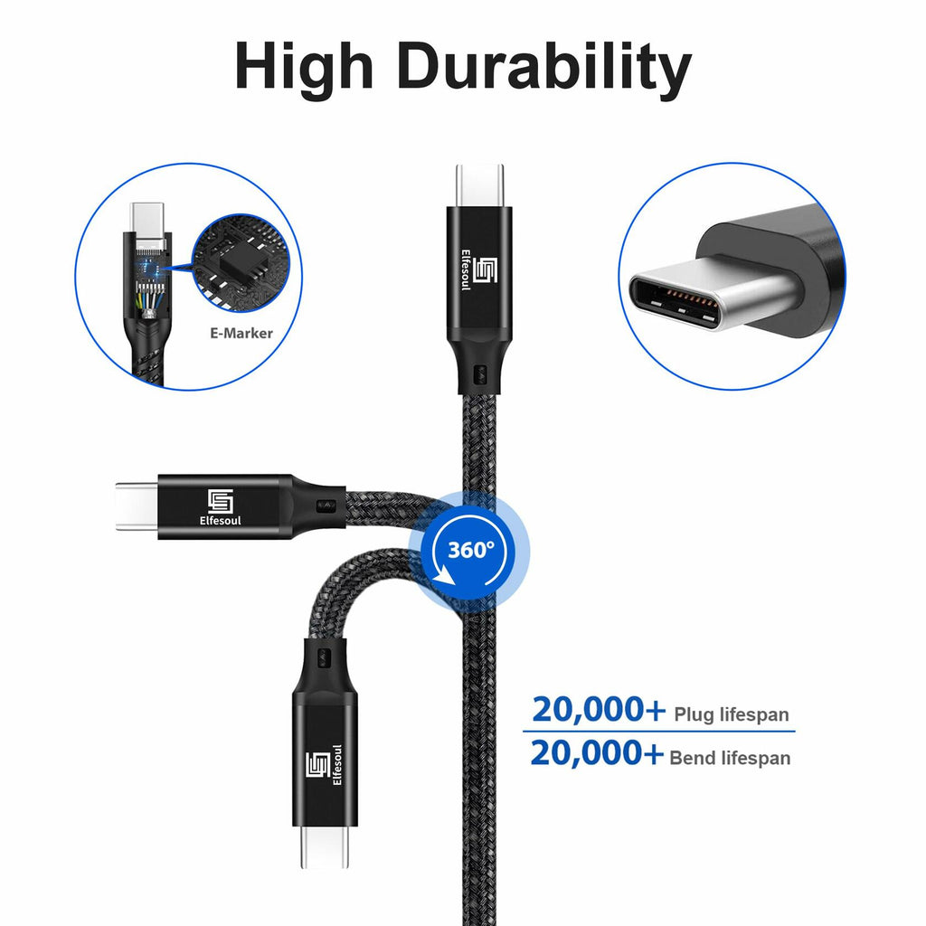 Elfesoul USB C to C Cable, 3.2 Gen 2 USB-C Cable 10ft - 4K UHD 20Gbps 100W PD