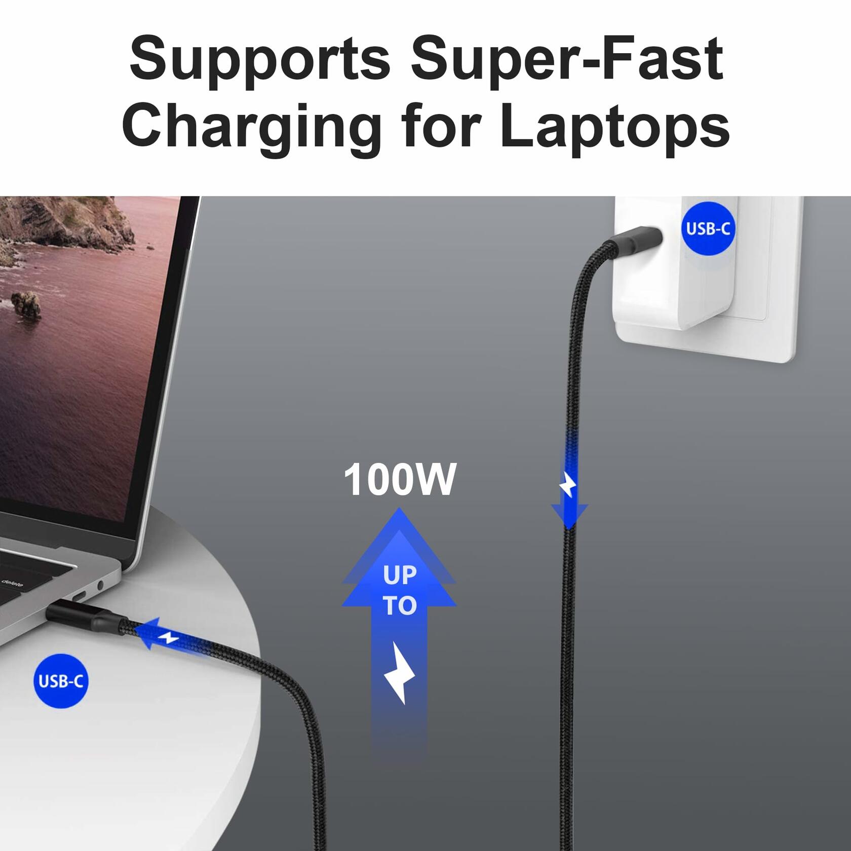 Elfesoul USB C to C Cable, 3.2 Gen 2 USB-C Cable 10ft - 4K UHD 20Gbps 100W PD