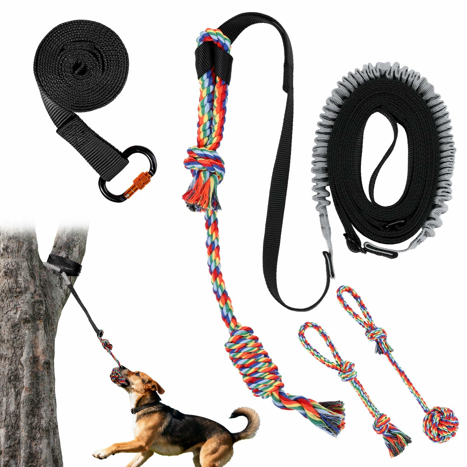 Tivray Outdoor Bungee Tug Toy, Dog Hanging Bungee Tug Toy with 3 Dog Chew Ropes,