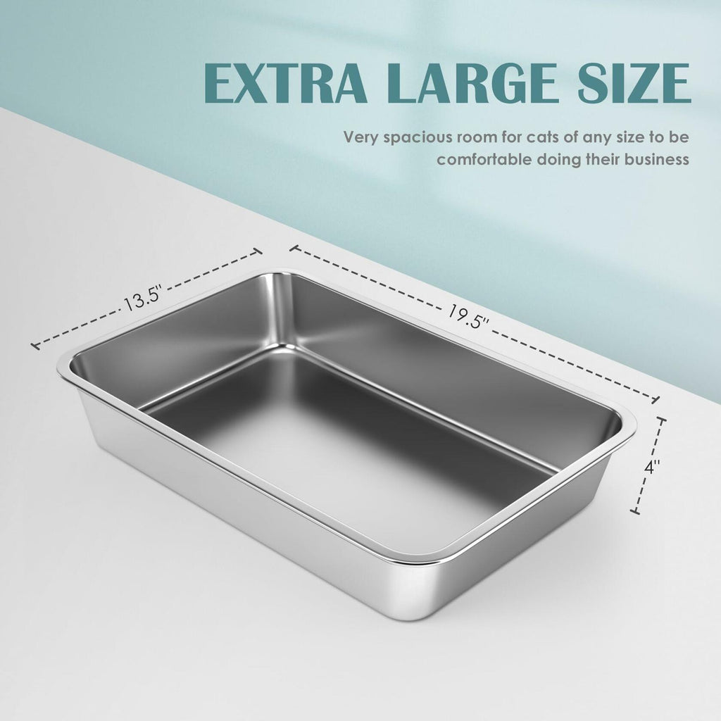 Open Box IKITCHEN Stainless Steel Cat Litter Box, 19.5" L x 13.5" W x 4" H Large
