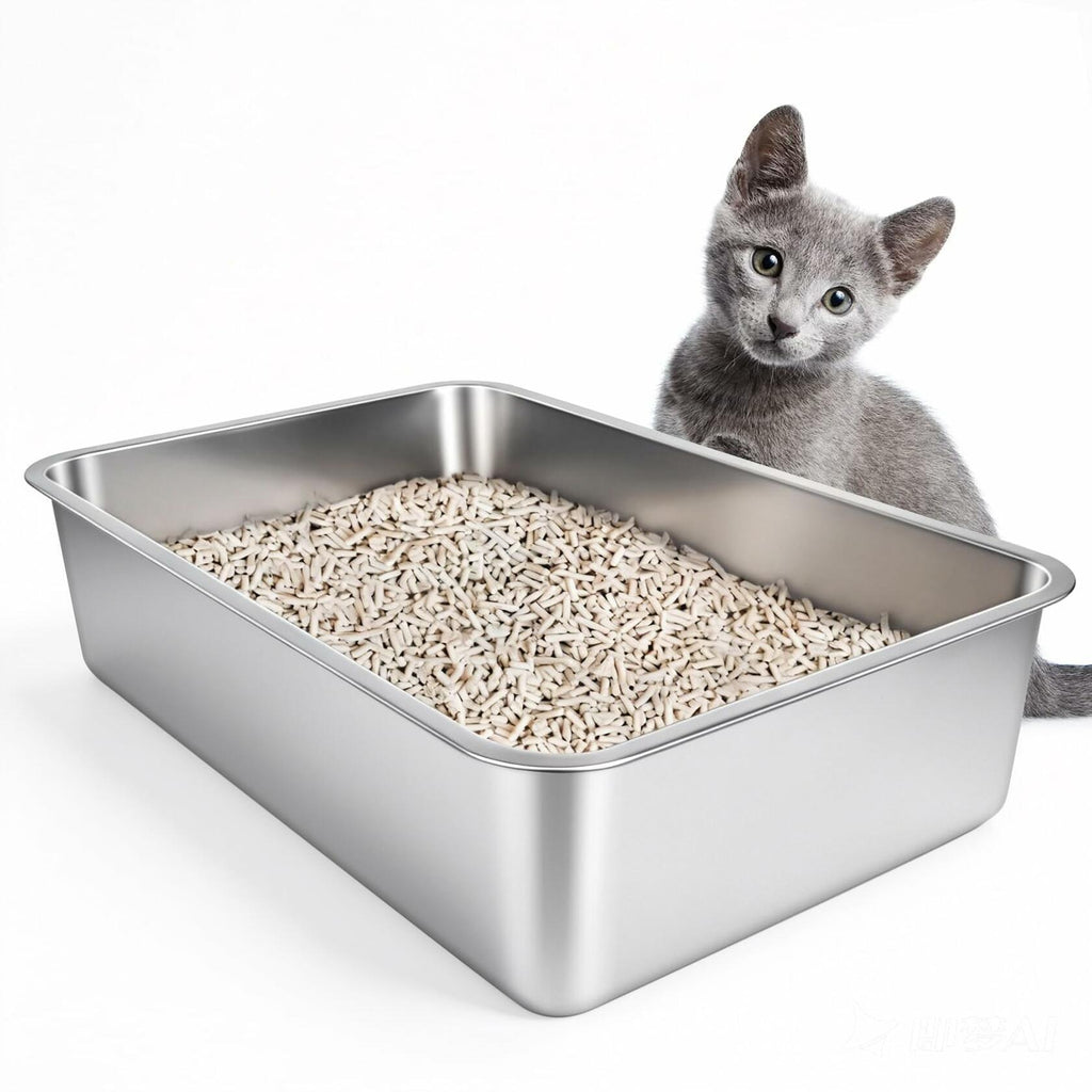 Open Box IKITCHEN Stainless Steel Cat Litter Box, 19.5" L x 13.5" W x 4" H Large