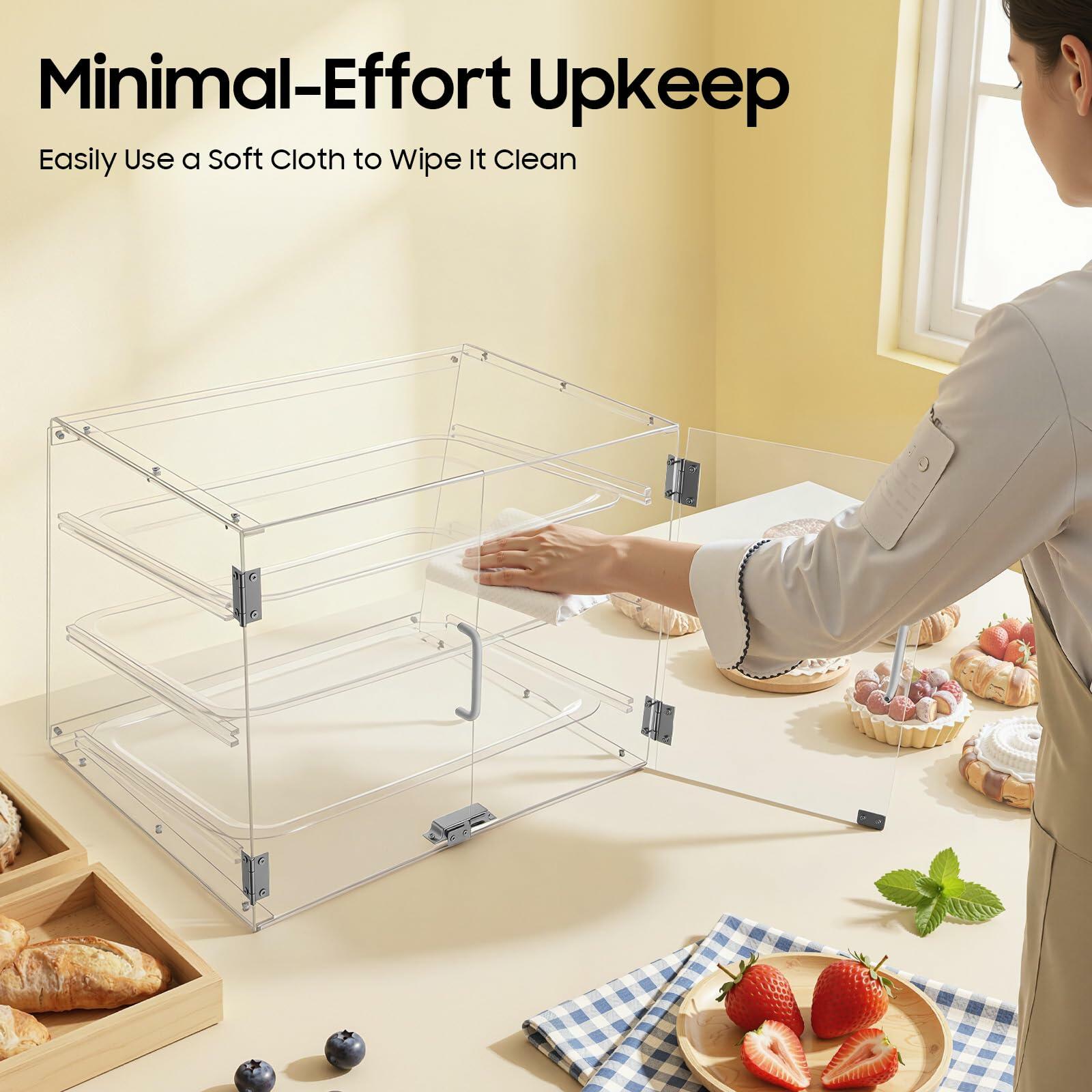 GAMIGIME 3-Layer Dustproof Bread Display Case, Clear Acrylic Counter Top Bakery