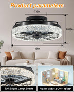 Disco Ceiling Fans with Lights,7 Color Disco Ball Modes, Flush Mount Low Profile