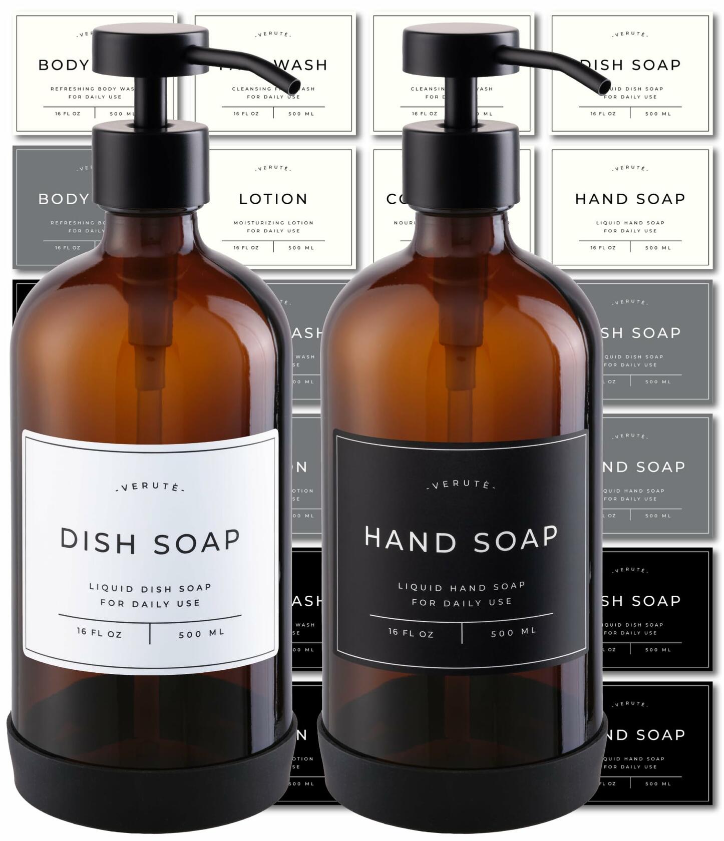 Set Of 2 Hand and Dish Soap Dispenser for Kitchen and Bathroom, Set of 2 16 Oz