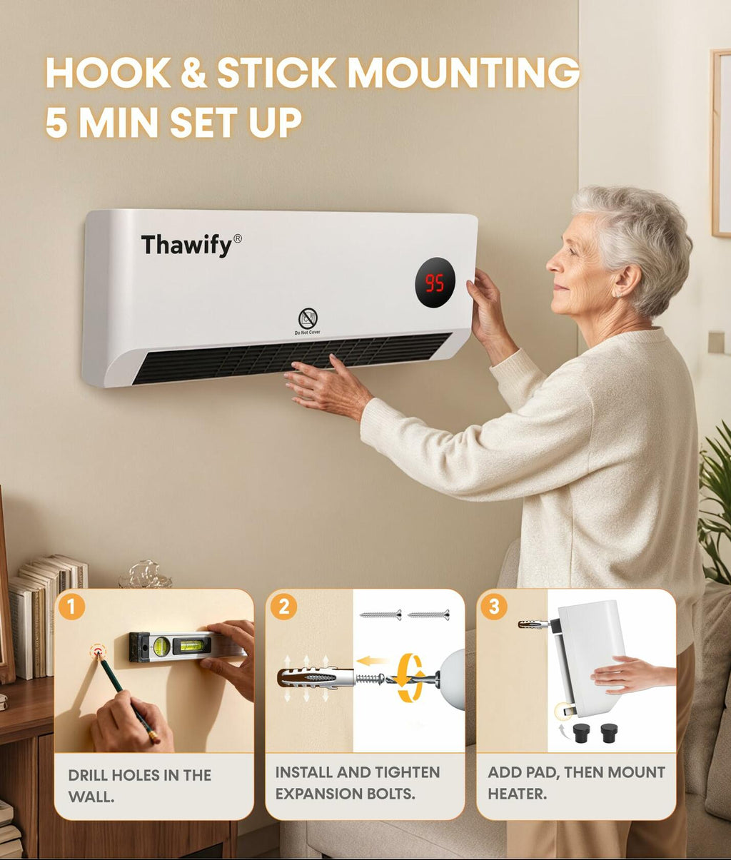 Thawify Electric Space Heater, 1500W Small Space Heater for Indoor Use, LCD