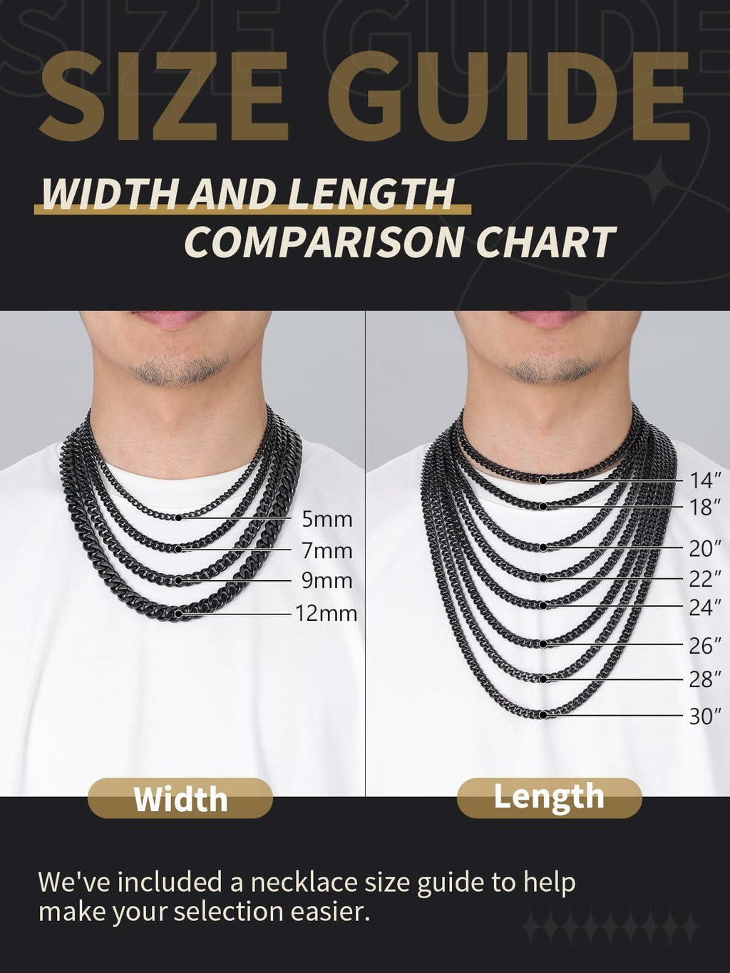 FindChic Black Chain Necklace for Men Thick Cuban Link Men's Curb Chain Necklace