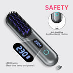 Cordless Hair Straightener Brush - Portable Straightener Brush with 9 Temp
