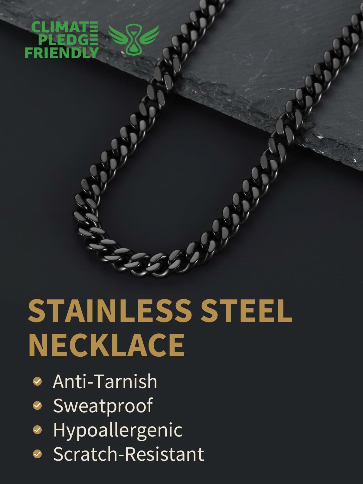 FindChic Black Chain Necklace for Men Thick Cuban Link Men's Curb Chain Necklace
