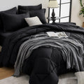 HEVUMYI Black Queen Comforter Set - 7-Piece All Season Bed in a Bag Queen, Ultra