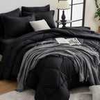 HEVUMYI Black Queen Comforter Set - 7-Piece All Season Bed in a Bag Queen, Ultra