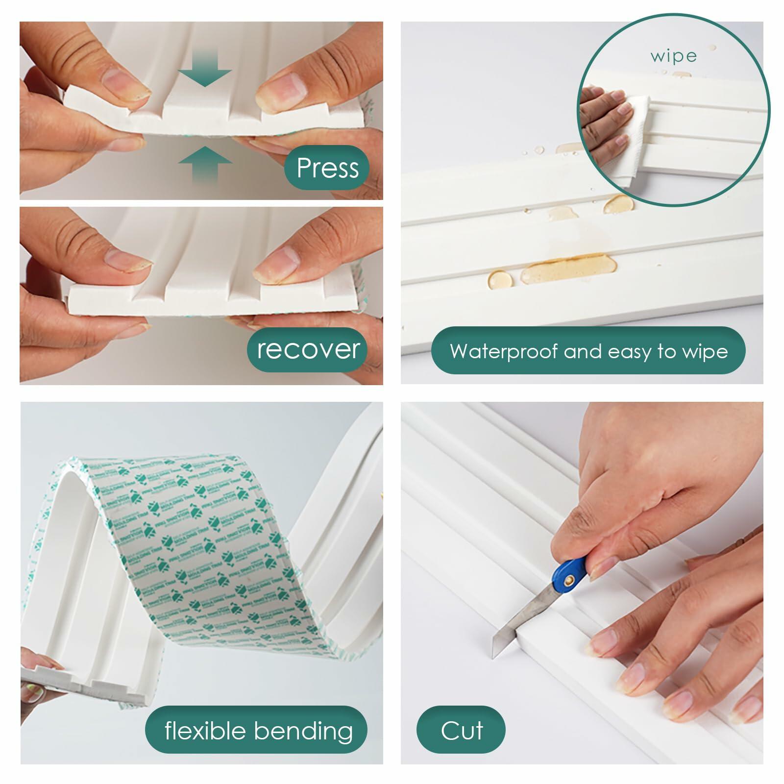 Yefanxi 4-in White EVA molding Peel and Stick Panel, 3D Flexible Fluted self