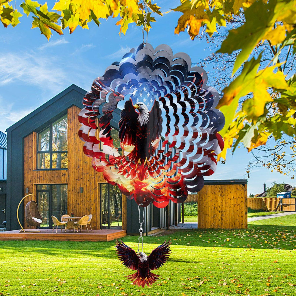 Rngmsi American Flag Eagle Hanging Wind Spinner Outdoor, 12 Inches 3D Stainless