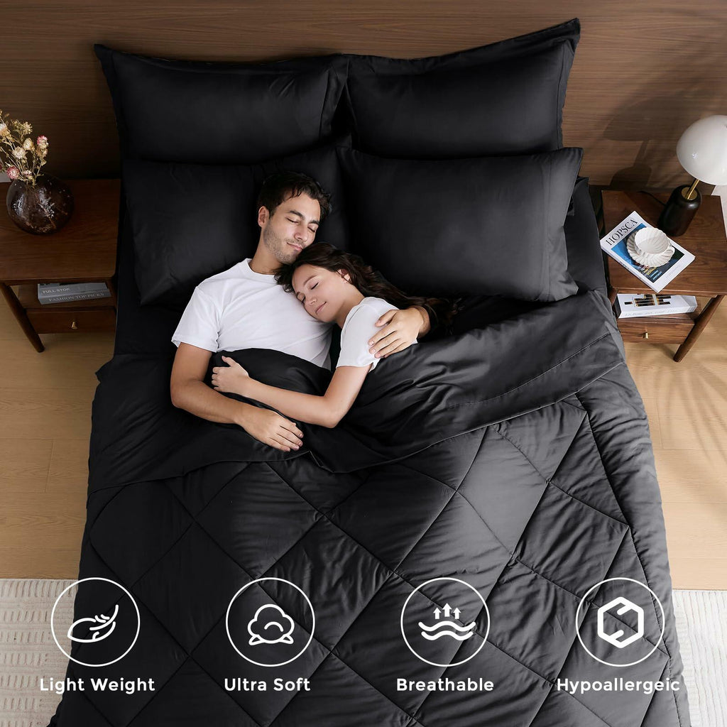 HEVUMYI Black Queen Comforter Set - 7-Piece All Season Bed in a Bag Queen, Ultra