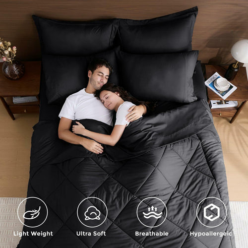 HEVUMYI Black Queen Comforter Set - 7-Piece All Season Bed in a Bag Queen, Ultra