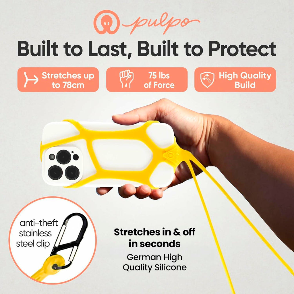 Pulpo Safety Cell Phone Lanyard Yellow Fits Smartphones 6.1" to 6.8” - Anti
