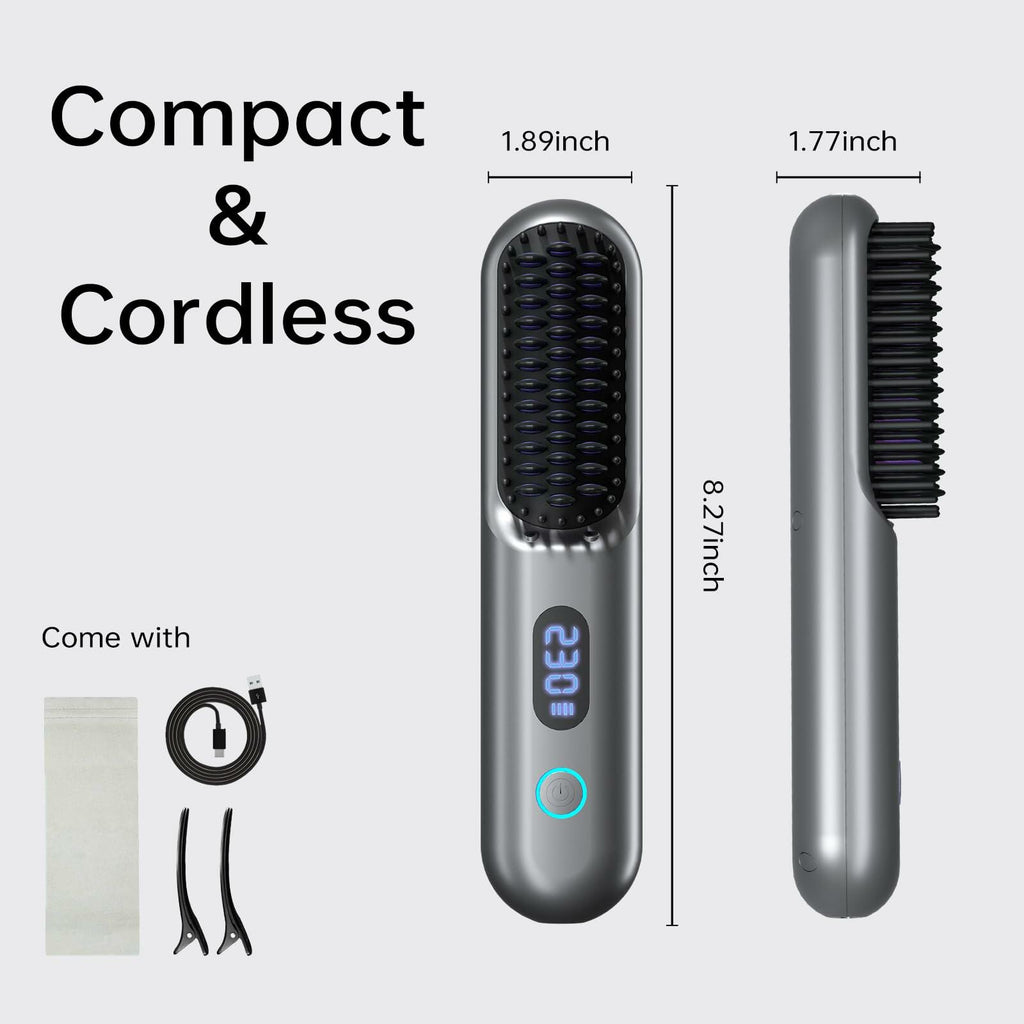 Cordless Hair Straightener Brush - Portable Straightener Brush with 9 Temp