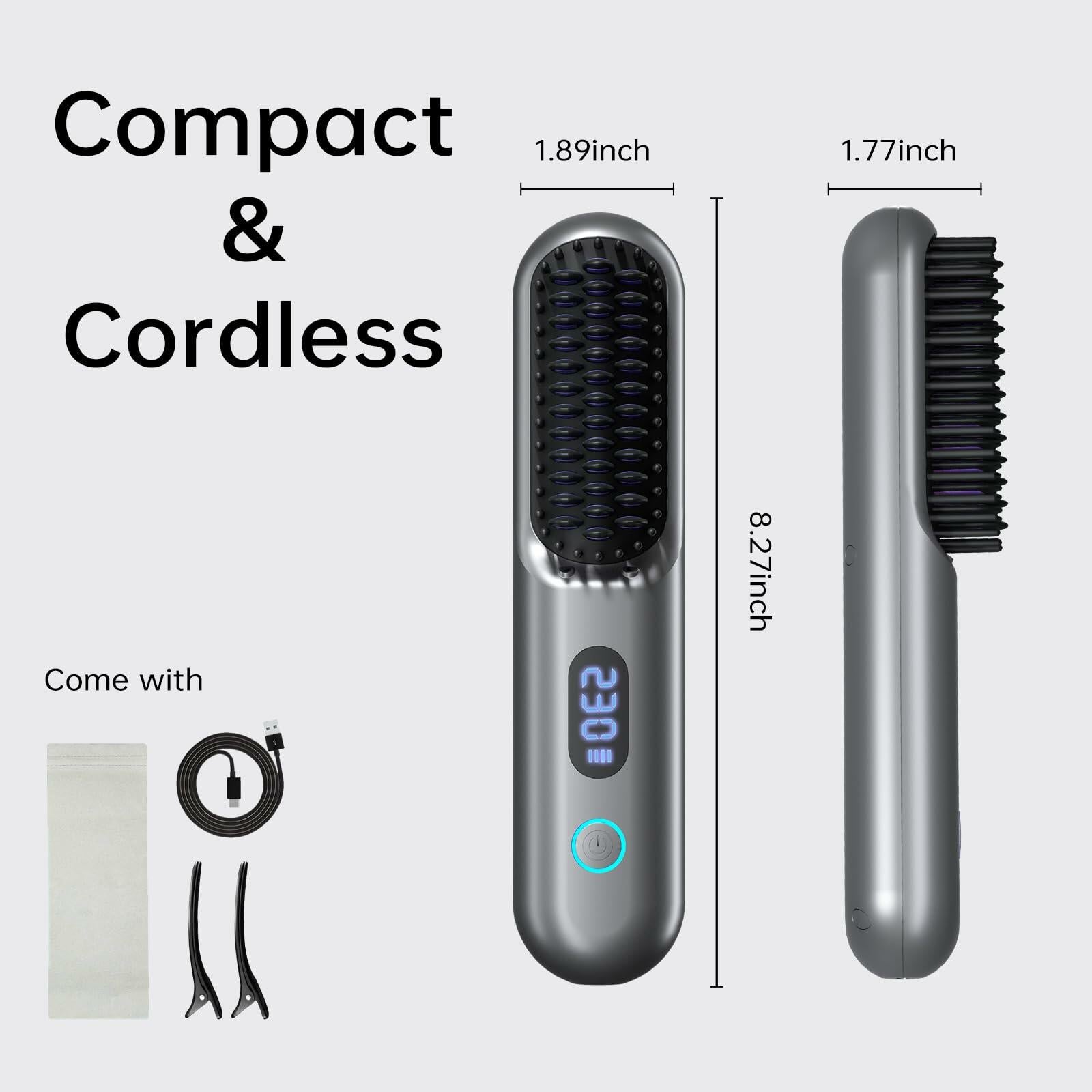 Cordless Hair Straightener Brush - Portable Straightener Brush with 9 Temp