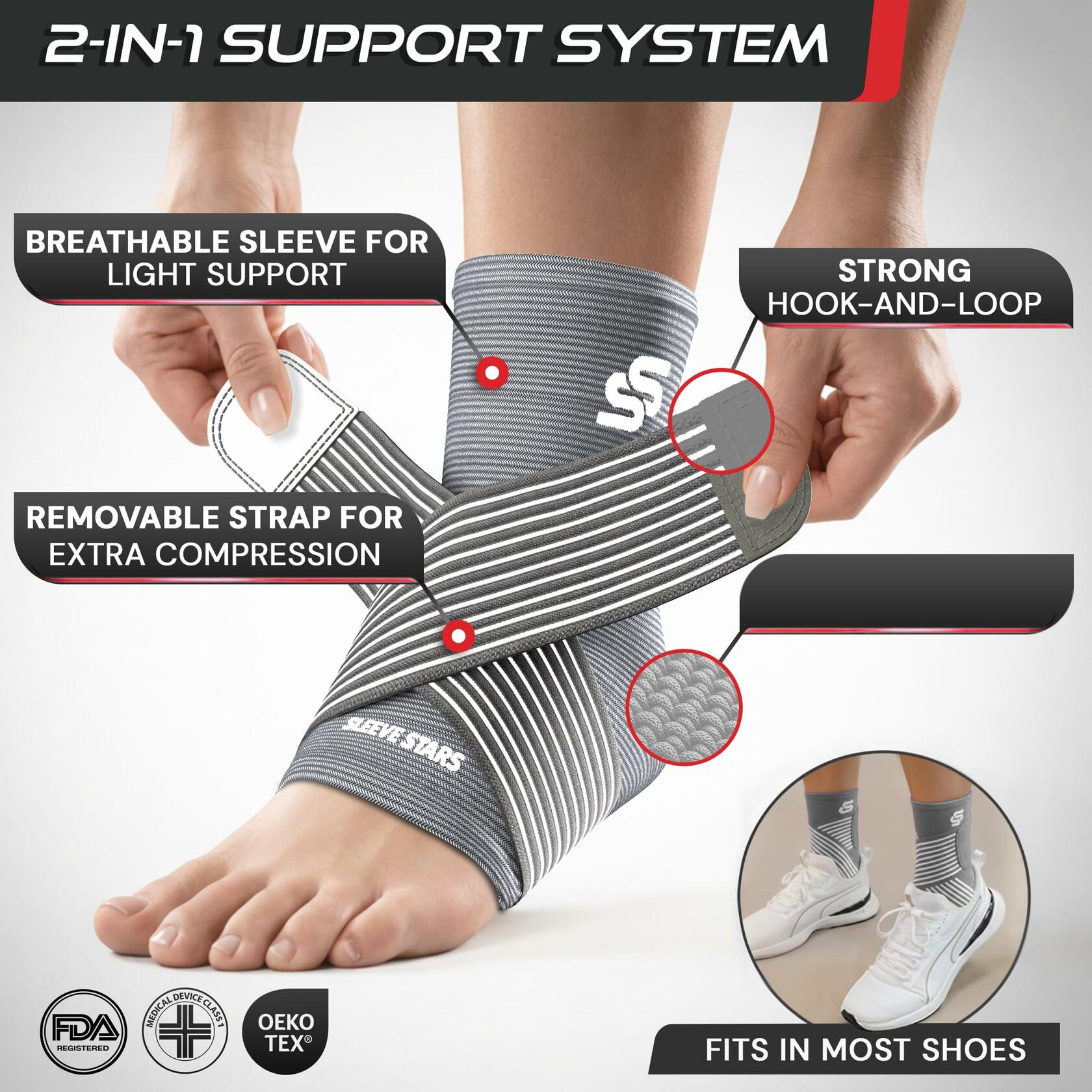 Sleeve Stars Ankle Brace for Women & Men, Ankle Wrap for Sprain, Compression