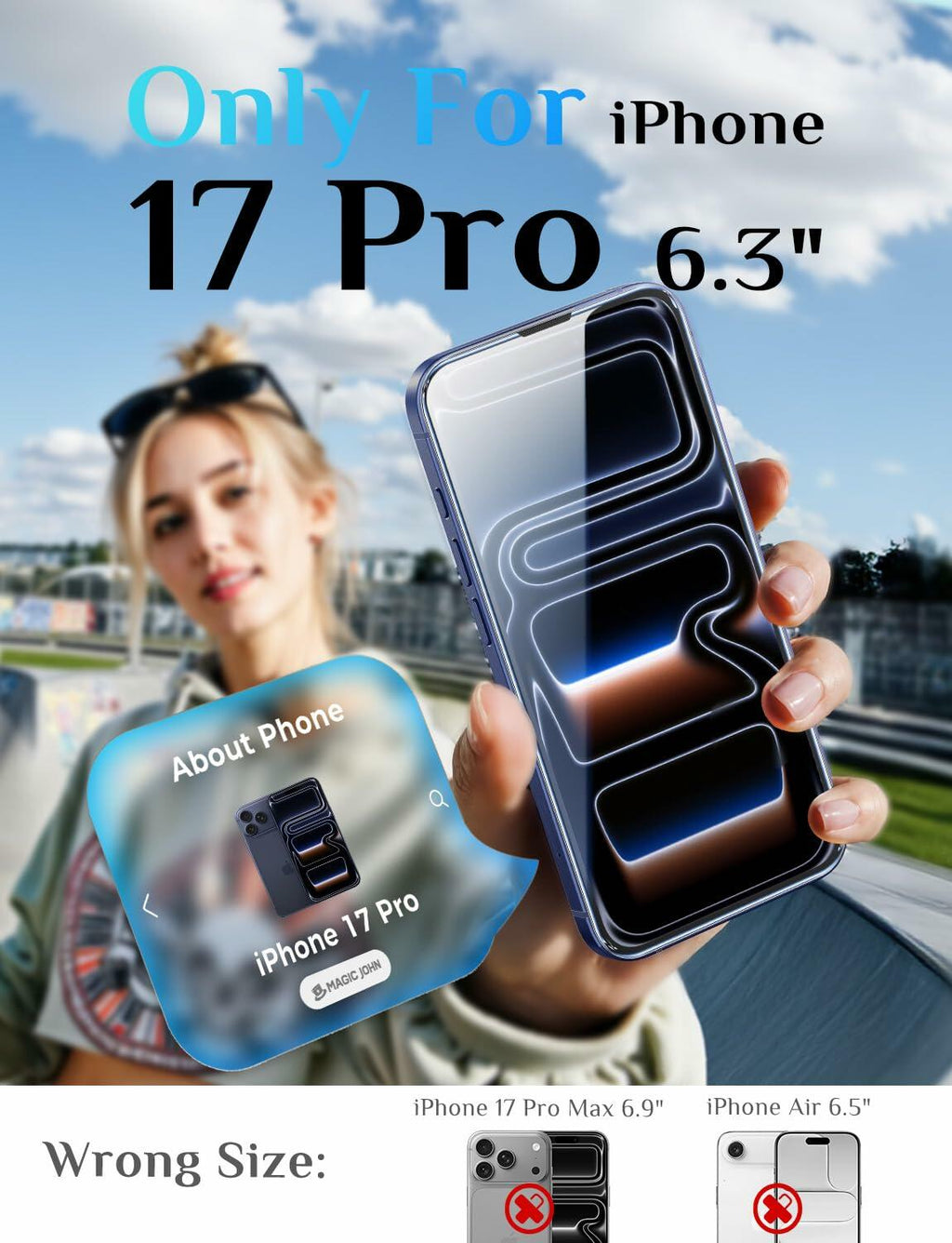 MAGIC JOHN 2 Pack for iPhone 17 Pro 6.3 inch Tempered Glass Screen Protector,