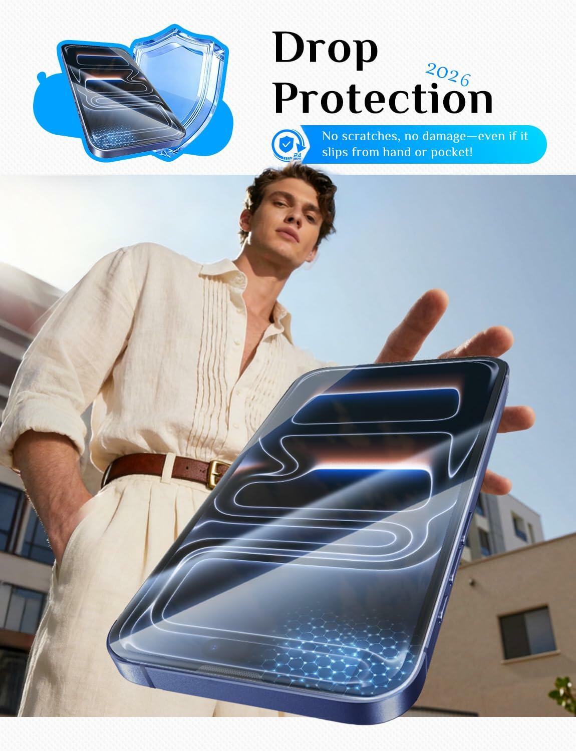 MAGIC JOHN 2 Pack for iPhone 17 Pro 6.3 inch Tempered Glass Screen Protector,