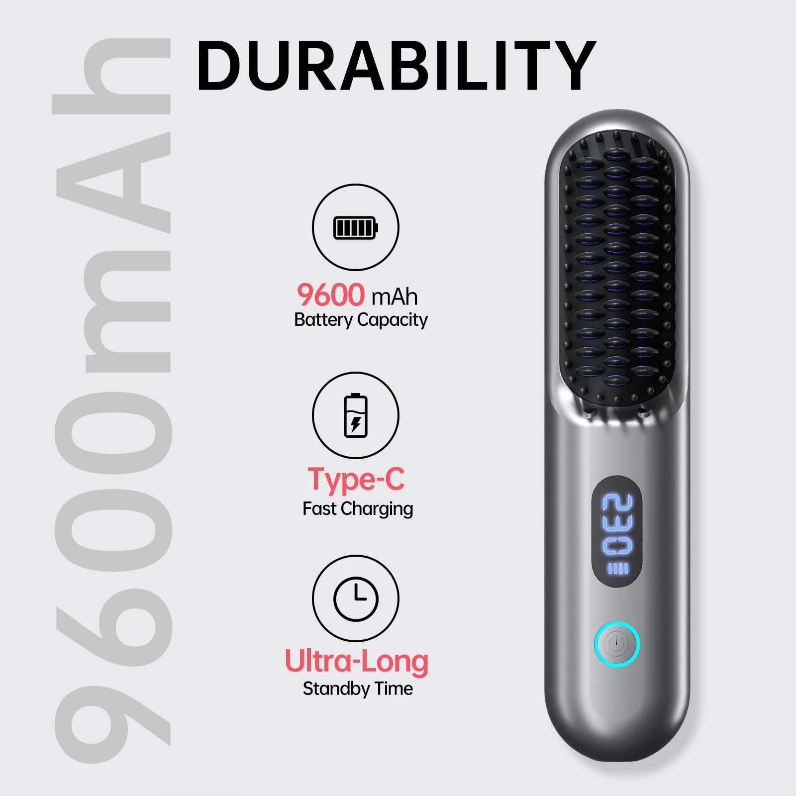 Cordless Hair Straightener Brush - Portable Straightener Brush with 9 Temp