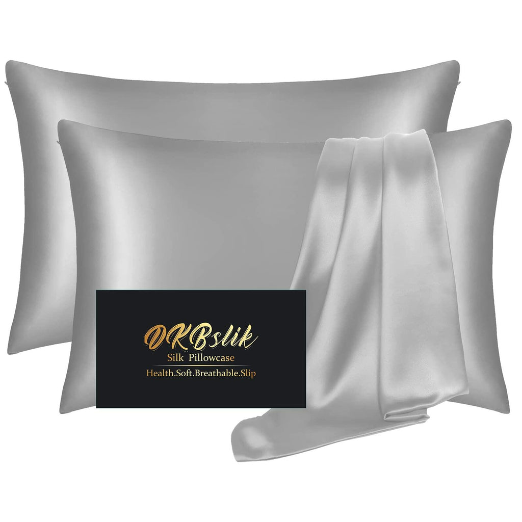 Silk Pillowcase 2 Pack, Mulberry Silk Pillow Cases Queen Size Set of 2, Anti