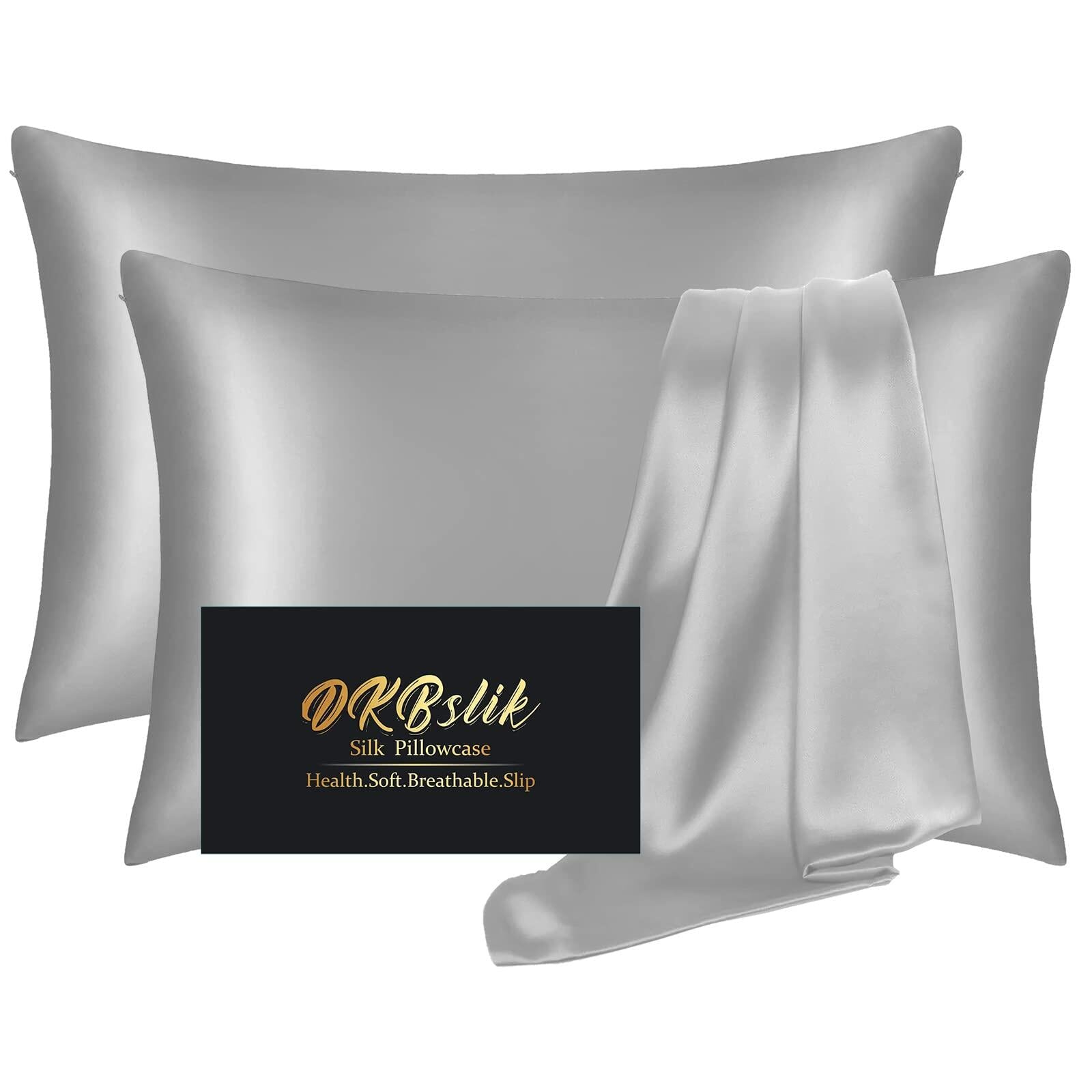 Silk Pillowcase 2 Pack, Mulberry Silk Pillow Cases Queen Size Set of 2, Anti