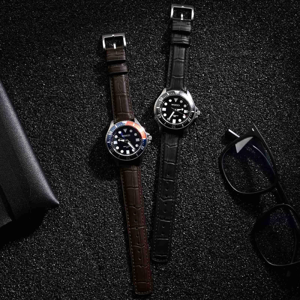 WOCCI 20mm Watch Band, Top Grain Leather, Embossed Alligator Grain, Quick