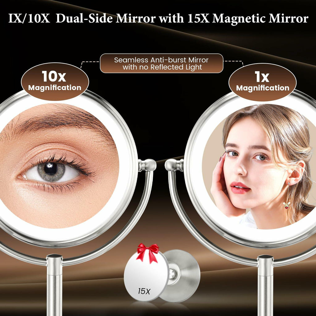 Professional 8.5" Large Lighted Makeup Mirror with Brighter Lights, 1X/10X True