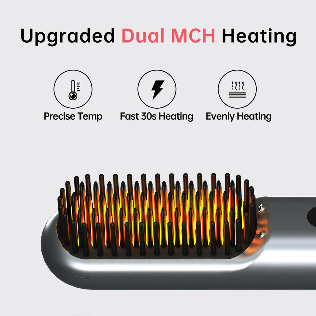Cordless Hair Straightener Brush - Portable Straightener Brush with 9 Temp