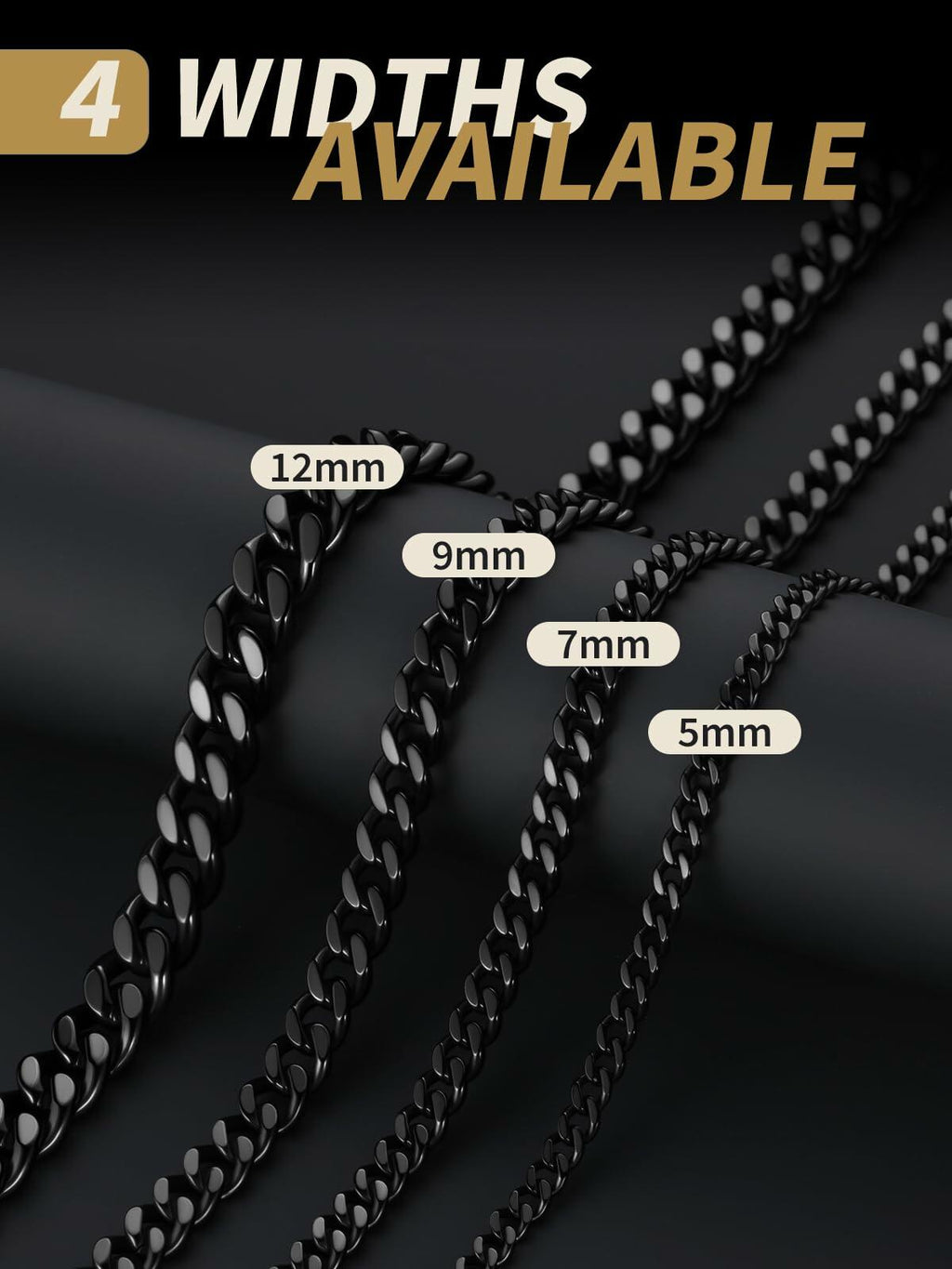 FindChic Black Chain Necklace for Men Thick Cuban Link Men's Curb Chain Necklace