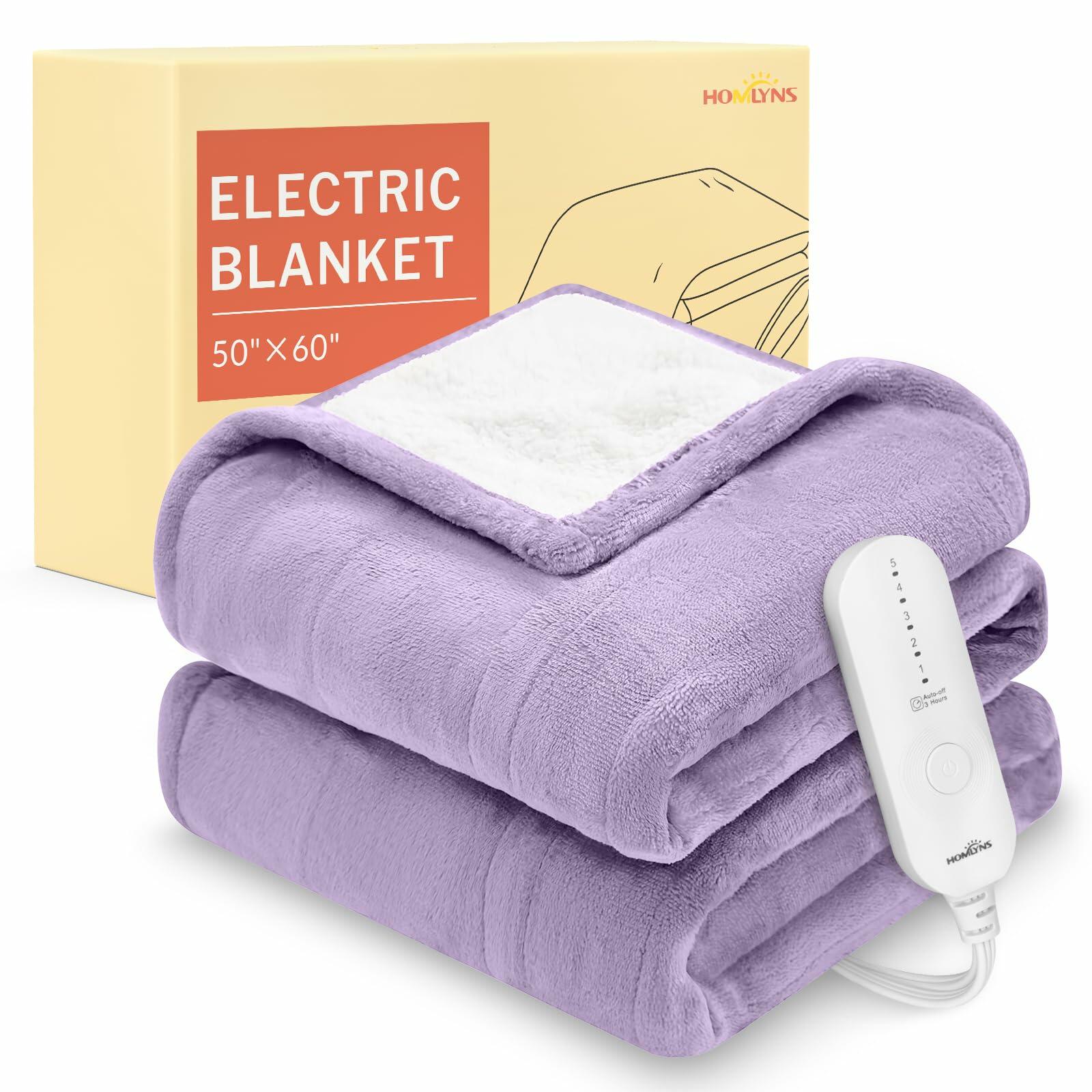 HOMLYNS LuxeHeat Heated Blanket Electric Blanket, Soft Flannel Sherpa Heated