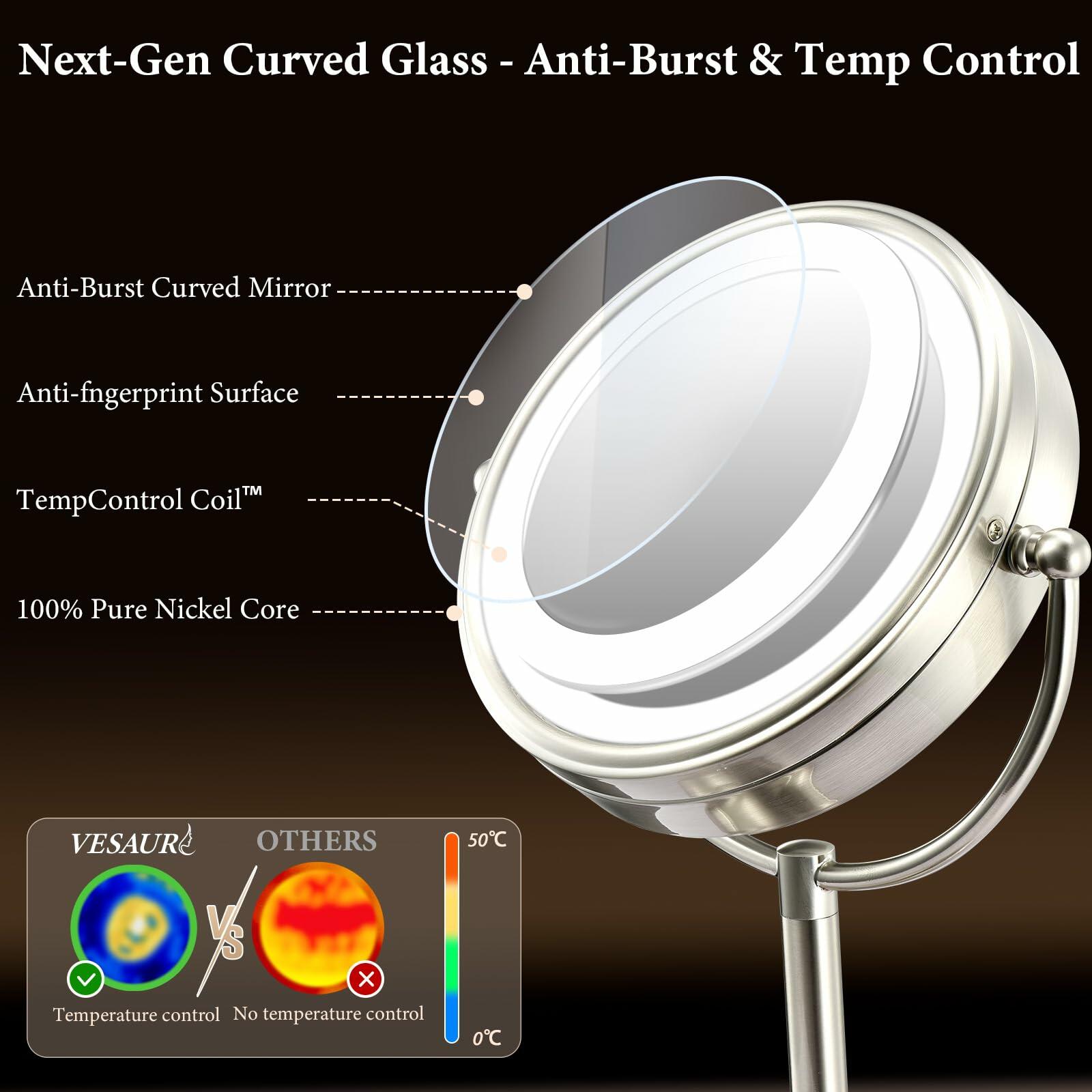 Professional 8.5" Large Lighted Makeup Mirror with Brighter Lights, 1X/10X True