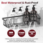 2 PACK Getsrichfc Adhesive Shower Caddy, Shower Shelves with 16 Hooks, Rustproof