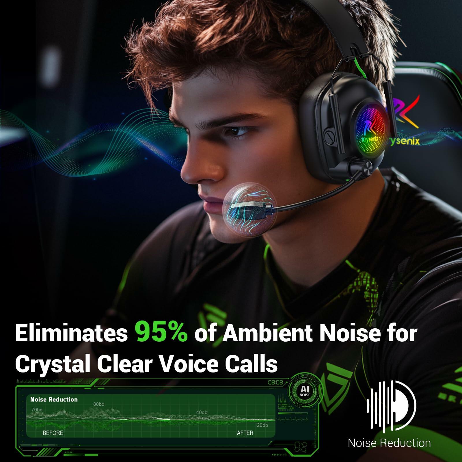 Krysenix 2.4 GHz Wireless Gaming Headset for PC, PS5, PS4, Switch, Mac,