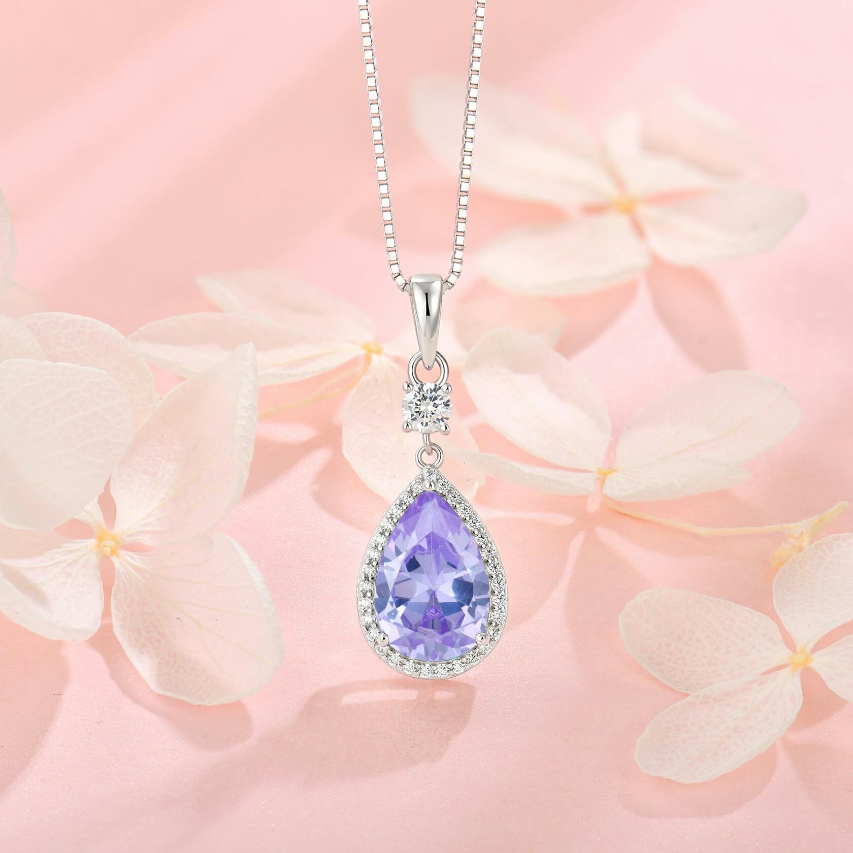 Oskani Teardrop Birthstone Necklace for Women 925 Sterling Silver 5A Cubic