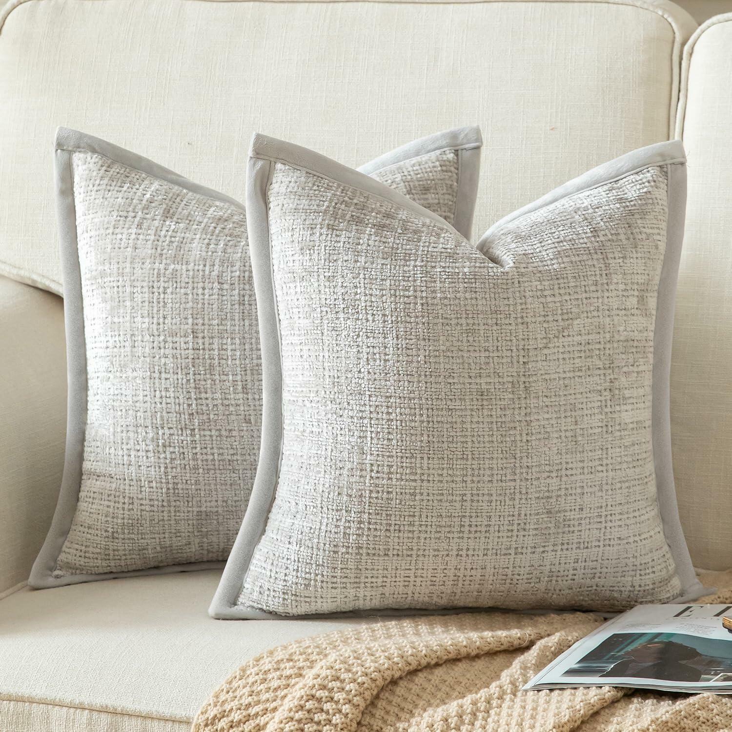 Yaertun Pack of 2 Chenille Textured Decorative Throw Pillow Covers Accent Solid
