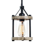 Ejerlya Farmhouse Pendant Light, Rustic White Wood and Metal Cage Hanging Light