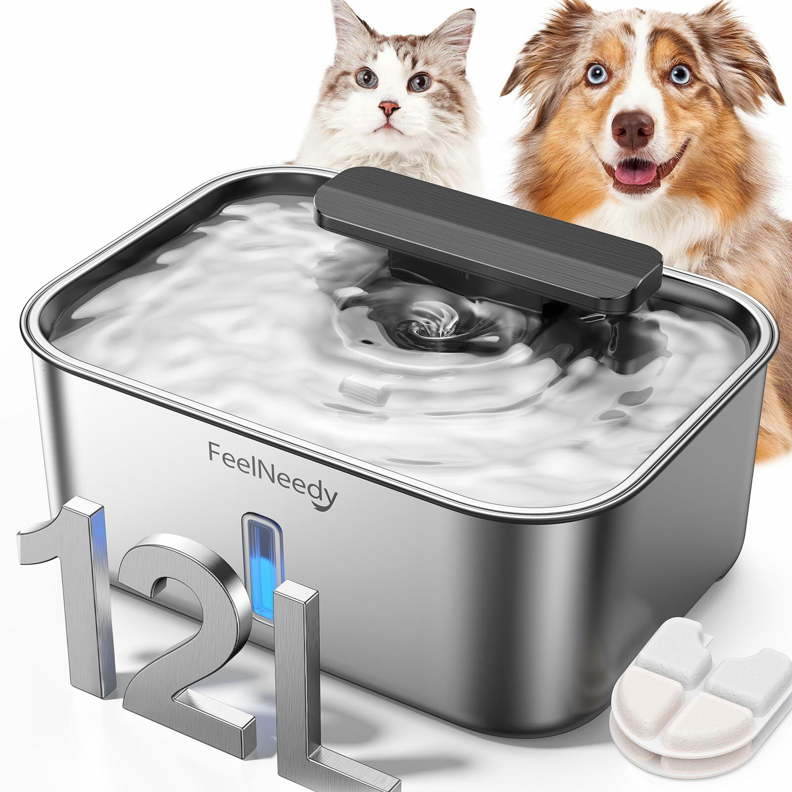 FEELNEEDY 3 Gal Stainless Steel Dog Water Fountain for Large Dog, Pet Water
