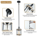 Ejerlya Farmhouse Pendant Light, Rustic White Wood and Metal Cage Hanging Light