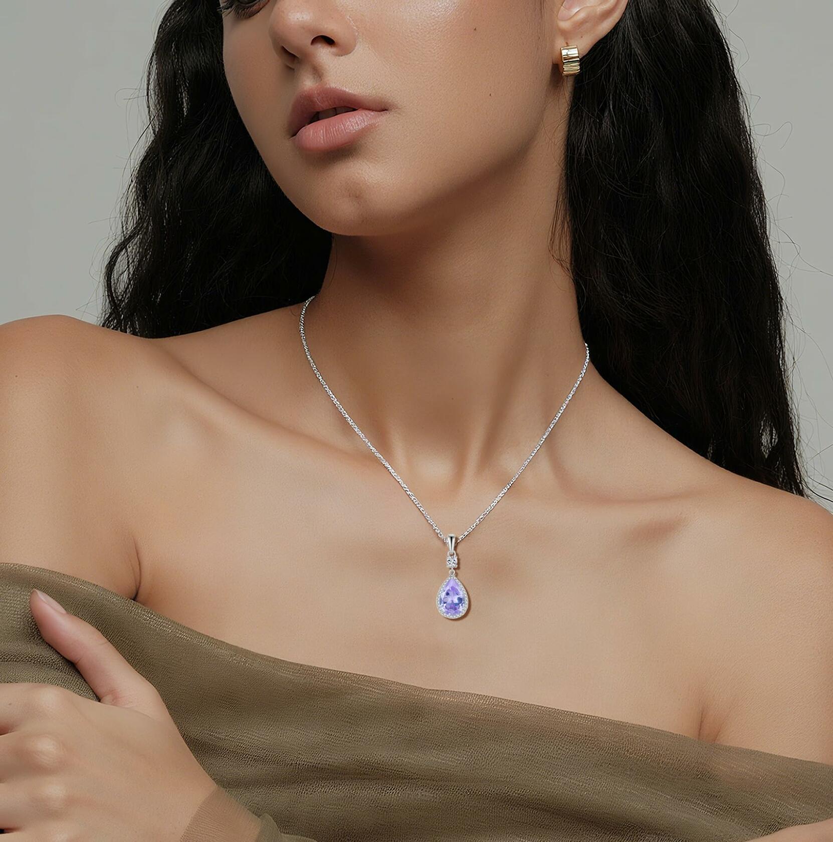 Oskani Teardrop Birthstone Necklace for Women 925 Sterling Silver 5A Cubic