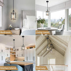 Ejerlya Farmhouse Pendant Light, Rustic White Wood and Metal Cage Hanging Light