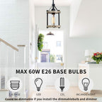 Ejerlya Farmhouse Pendant Light, Rustic White Wood and Metal Cage Hanging Light