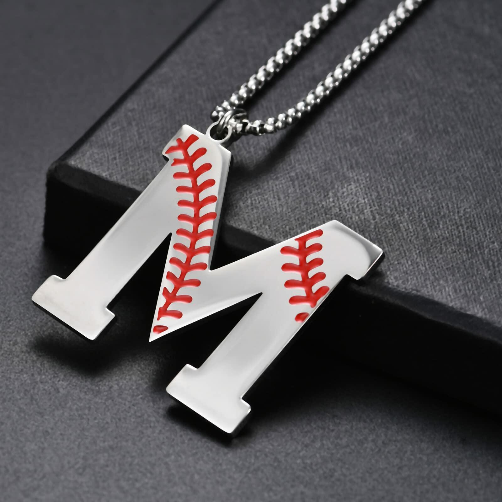 VEEHOO Baseball Necklace for Men Boys,Initial A-Z Letter Baseball Jewelry