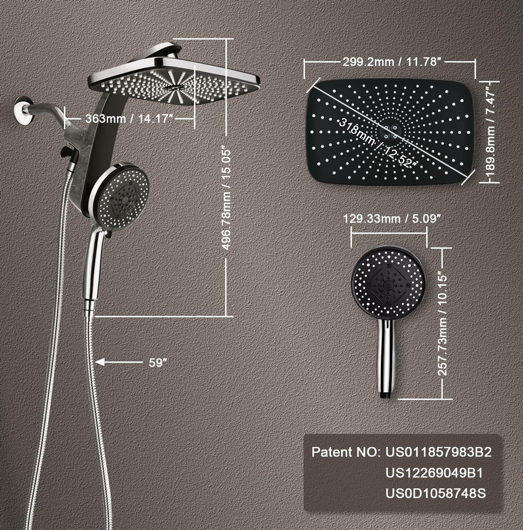High Pressure Rain Shower Head: Upgrade Shower Heads with Handheld Spray Combo