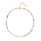 Wellike Freshwater Pearl Beaded Necklace for Women Handmade Boho Colorful Glass